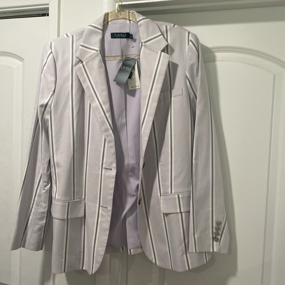 🆕Ralph Lauren Lauren Striped Blazer In Lavender Multi. Size 16 - Picture 4 of 12
